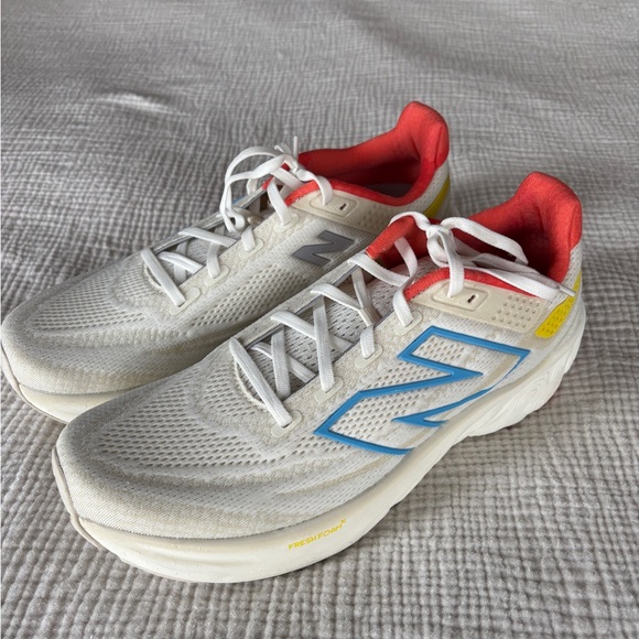 New Balance White and Blue Athletic Shoes - Picture 1 of 4